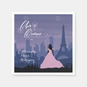 Serviette En Papier Pink & Slate Blue Paris Fireworks Quinceañera