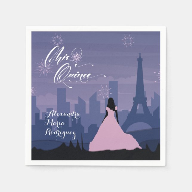 Serviette En Papier Pink & Slate Blue Paris Fireworks Quinceañera (Devant)