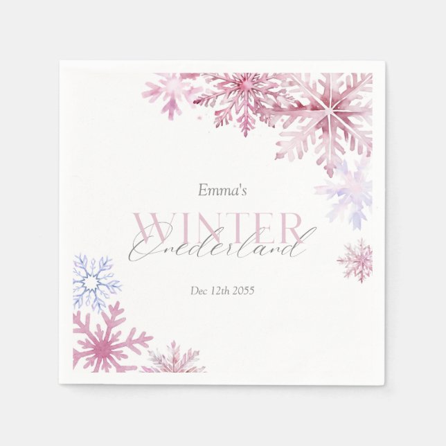 Serviette En Papier Pink Snowflake Winter Wonderland First Birthday  (Devant)