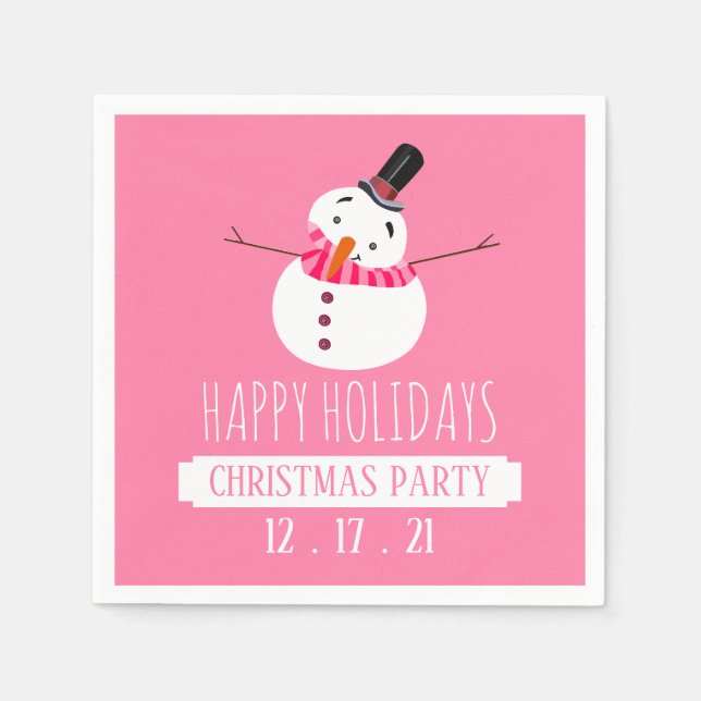 Serviette En Papier Pink Snowman, fête de Noël (Devant)