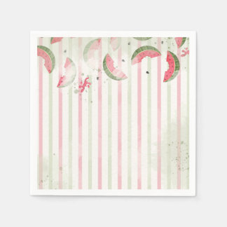 Serviette En Papier Pink Striped Watermelon First Birthday Party Invit