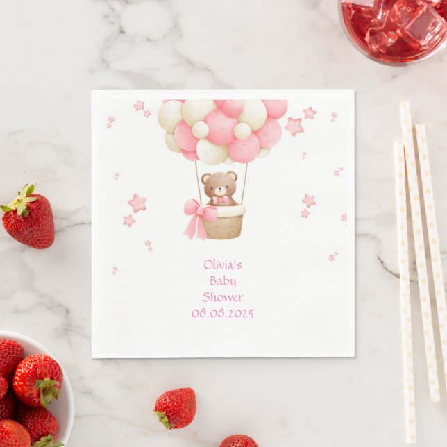 SERVIETTE EN PAPIER PINK TEDDY BEAR BABY SHOWER  (En situation)