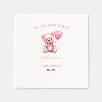 Serviette En Papier Pink Teddy Bear Baby Shower