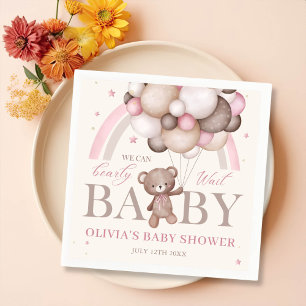 Serviette En Papier Pink Teddy Bear Balloon Girl Baby shower serviette