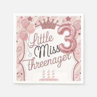 Serviette En Papier Pink Trois ans de fête d'anniversaire serviettes