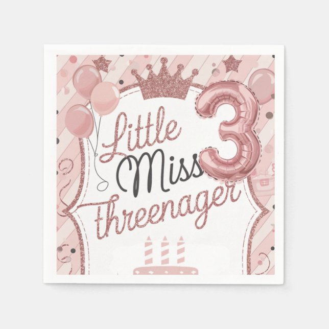 Serviette En Papier Pink Trois ans de fête d'anniversaire serviettes (Devant)