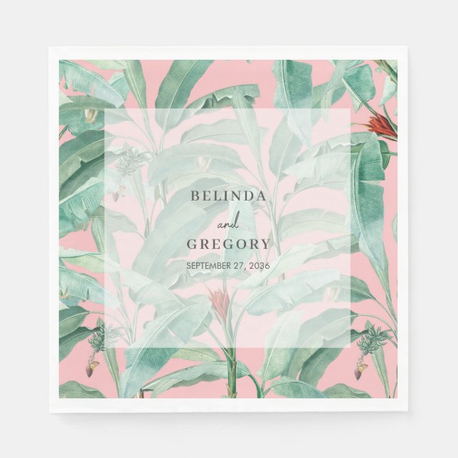 Serviette En Papier Pink Tropical Banana Palm Feuille Mariage (Devant)
