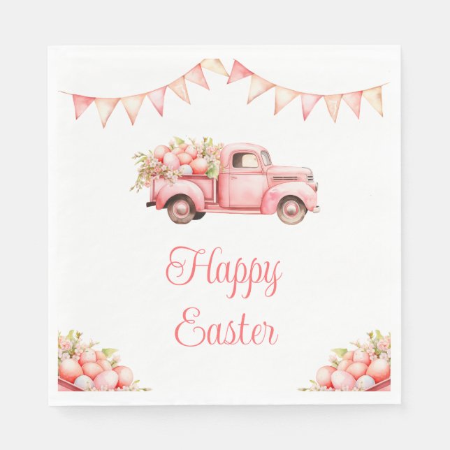 Serviette En Papier Pink Truck Easter Egg Hunt (Devant)