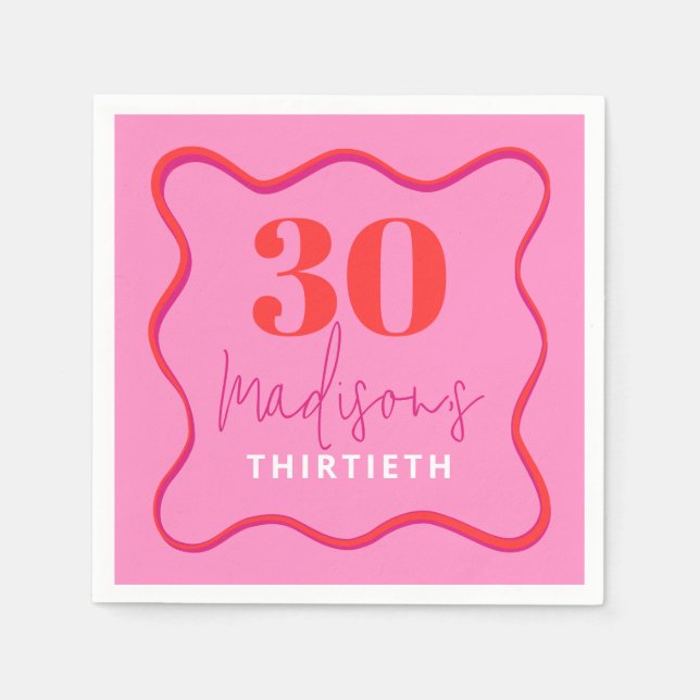 Serviette En Papier Pink Wavy 30e fête d'anniversaire (Devant)