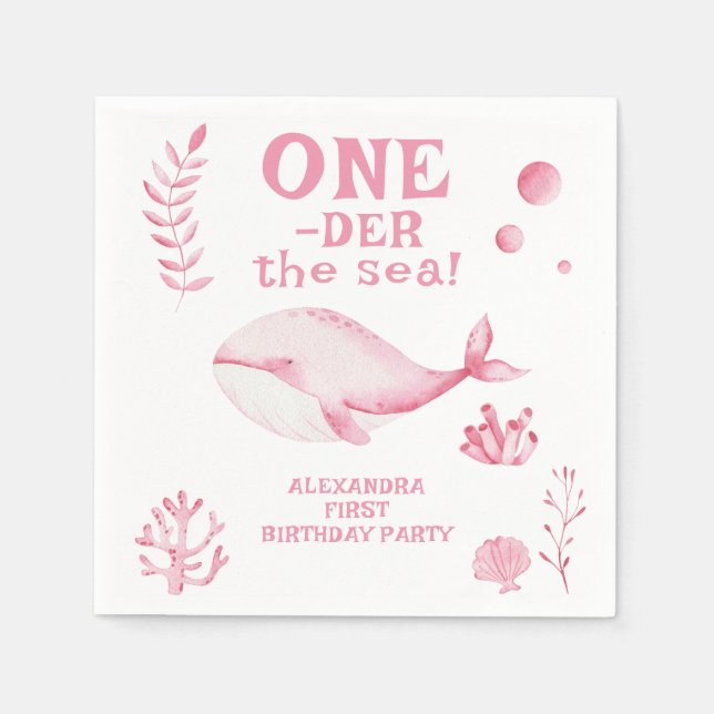 Serviette En Papier Pink Whale Oneder The Sea 1st Birthday  (Devant)