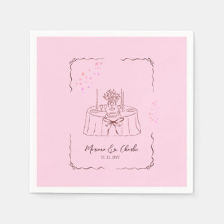 Serviette En Papier Pink Whimsical Hand Drawn Illustrated Wedding 