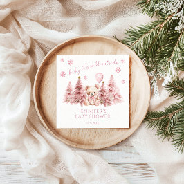 Serviette En Papier Pink Winter Festive Teddy Ours Bébé Fille Douche
