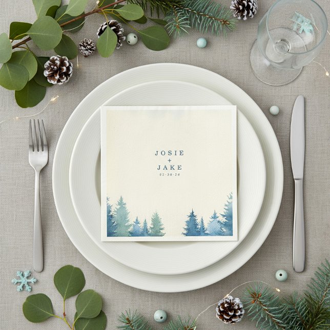 Serviette En Papier Pins doux mariage serviette (Soft pine trees wedding napkin.)