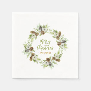 Serviette En Papier Pins floraux verts couronne de Noël