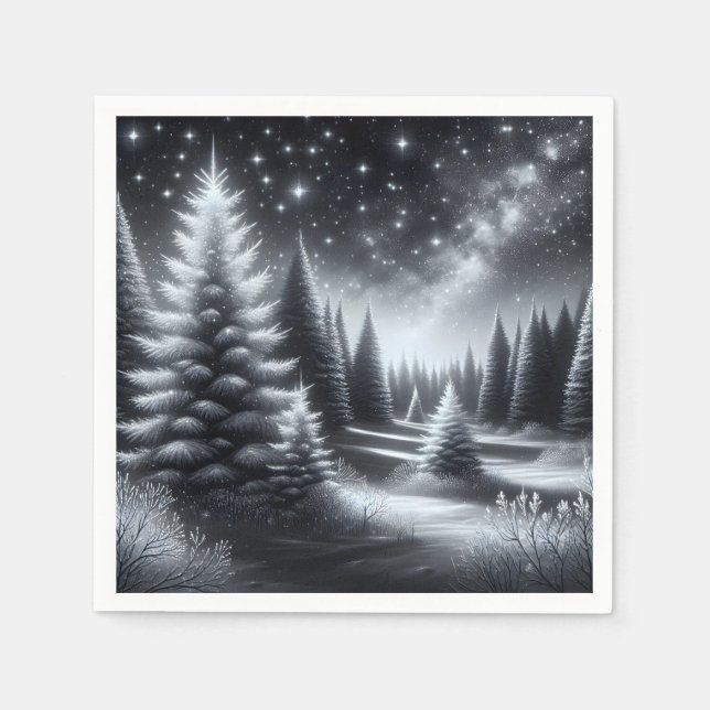 Serviette En Papier Pins Gelés De Noël En Hiver (Devant)