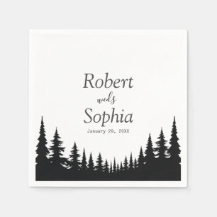 Serviette En Papier Pins noirs et blancs Mariage d'hiver