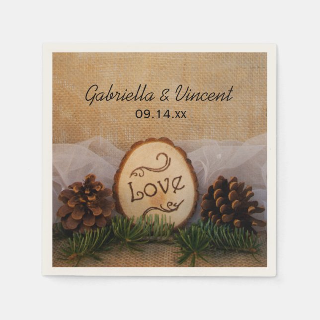 Serviette En Papier Pins rustiques Mariage de bois (Devant)