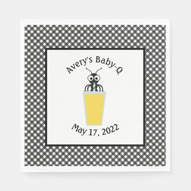 Serviette En Papier Pique-nique Ant Lemonade En vichy noir (Devant)