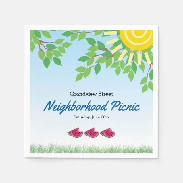 Serviette En Papier Pique-nique de quartier avec Watermelon & Sun (Devant)