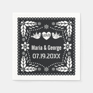 Serviette En Papier Pique picado noir et blanc inséparables mariage