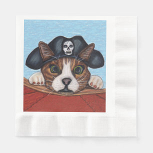 Serviette En Papier Pirate Cute Surpris Chat Brown rayé