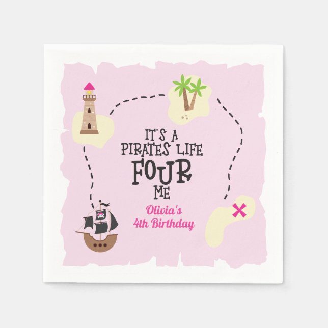 Serviette En Papier Pirate life FOUR me rose Anniversaire (Devant)
