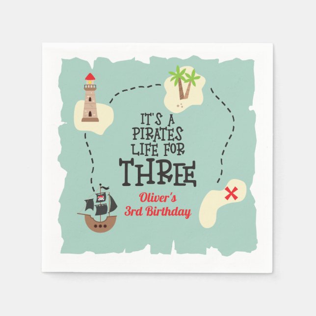 Serviette En Papier Pirate life pour TROIS 3e anniversaire (Devant)