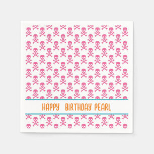 Serviette En Papier Pirate rose Crossbones moderne Joyeux NOM d'annive