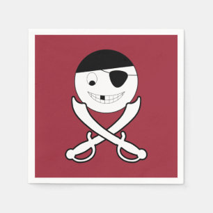 Serviette En Papier Pirate souriant avec épées croisées sur rouge