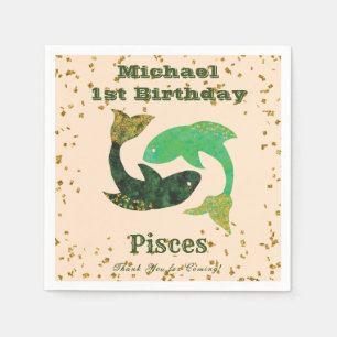 Serviette En Papier Pisces amusantes Premier Anniversaire & Gold Confe