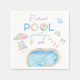 Serviette En Papier Piscine d'aquarelle Piscine de fête d'anniversaire