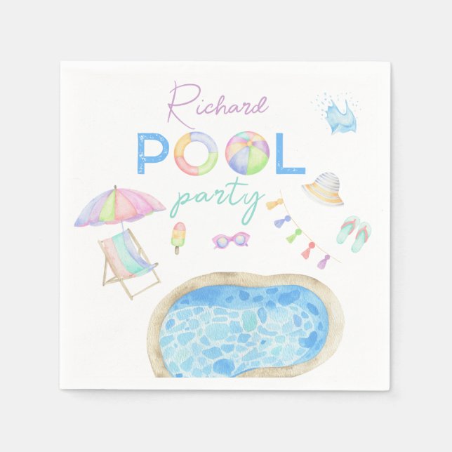 Serviette En Papier Piscine d'aquarelle Piscine de fête d'anniversaire (Devant)