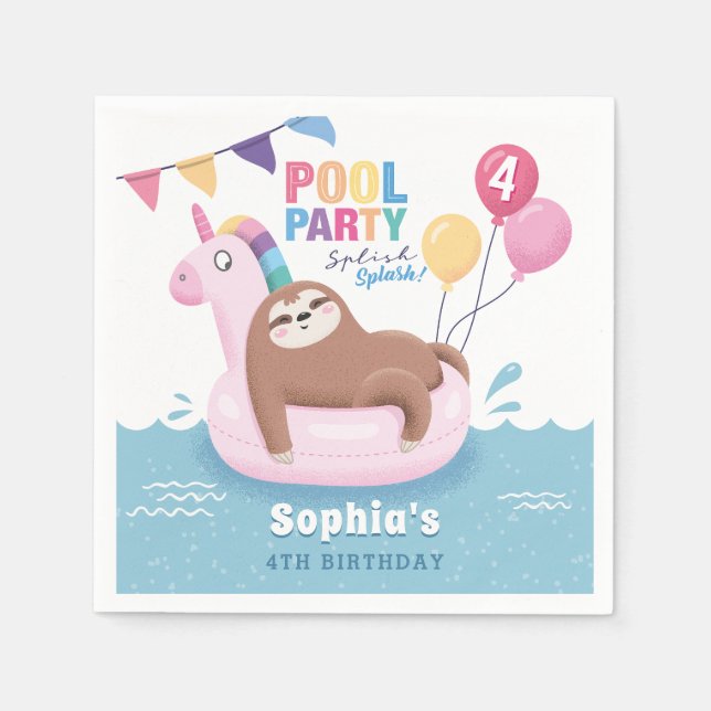 Serviette En Papier Piscine fêtée avec ballons été Anniversaire sieste (Devant)