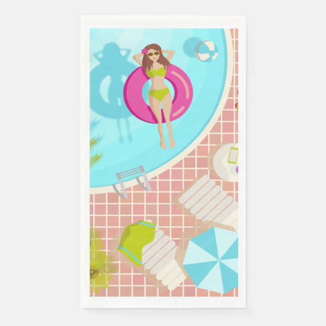 Serviette En Papier Piscine fille en bikini plage d'été (Devant)