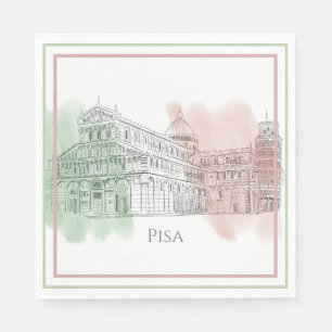 Serviette En Papier Pise Italie avec tour inclinée et couleurs drapeau