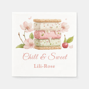 Serviette En Papier Pistachio Crème glacée Sandwich Day Aquarelle