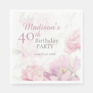 Serviette En Papier Pivoine aquarelle rose poudré 40e anniversaire
