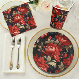 Serviette En Papier Pivoine Fleurie Rouge
