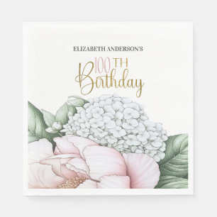 Serviette En Papier Pivoine Rose Fardée Floral 100e Anniversaire