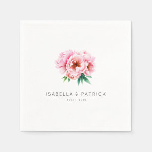 Serviette En Papier Pivoines à l'aquarelle rose romantique