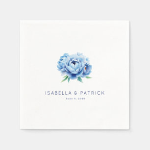 Serviette En Papier Pivoines aquarelles bleu serein