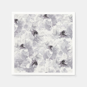 Serviette En Papier Pivoines, gris et blanc, floral, fleurs blanches