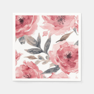 Serviette En Papier Pivoines roses aquarelle florale botanique peinte