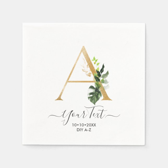 Serviette En Papier PixDezines A-Z Faux Gold Monogramme Tropical Folia (Devant)