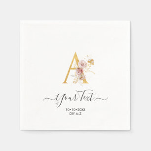 Serviette En Papier PixDezines A-Z Faux Or Monogramme Fleurs d'automne