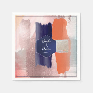 Serviette En Papier PixDezines Art Moderne, Navy + Or Rose