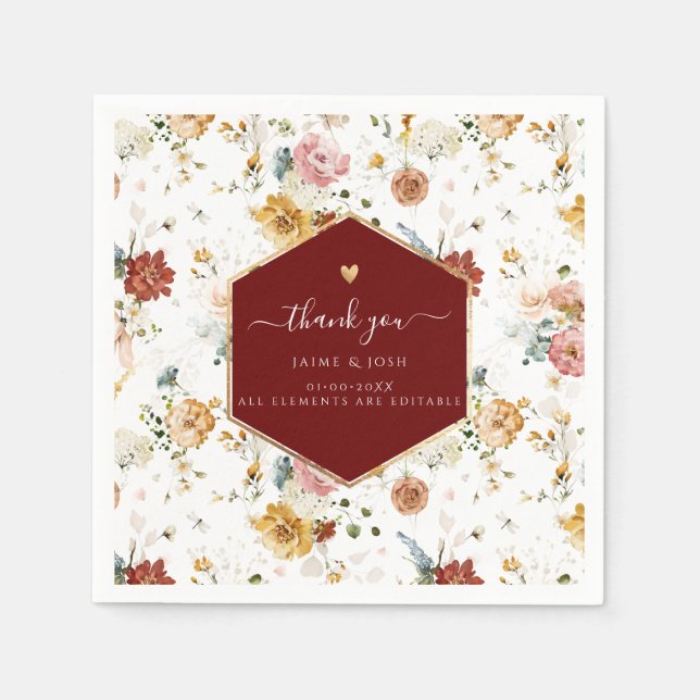 Serviette En Papier PixDezines Boho H2 Fall Garden Fleurs Napkins (Devant)