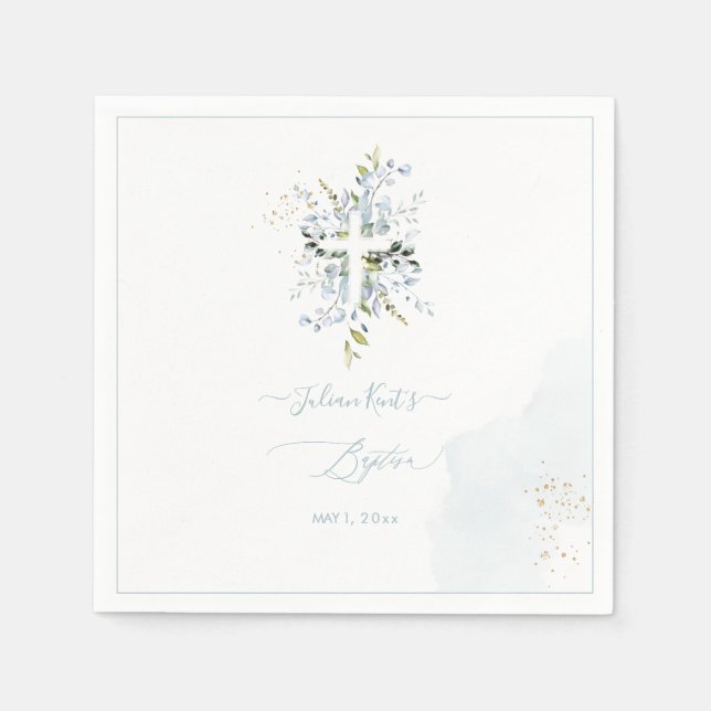 Serviette En Papier PixDezines H2 Dusty Blue Eucalyptus Baptême (Devant)