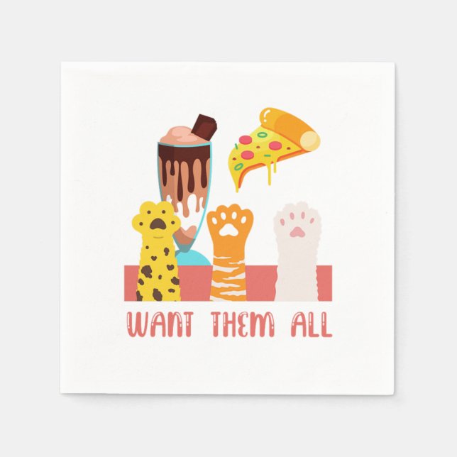 Serviette En Papier Pizza chat Crème glacée Kitten Kitty Animal animal (Devant)