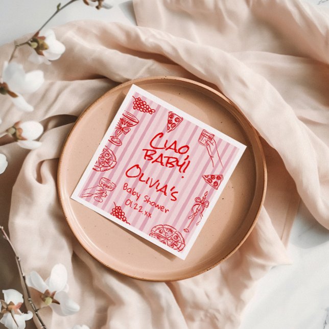 Serviette En Papier Pizza Main tiré rouge violet Baby shower Ciao Napk (Créateur téléchargé)